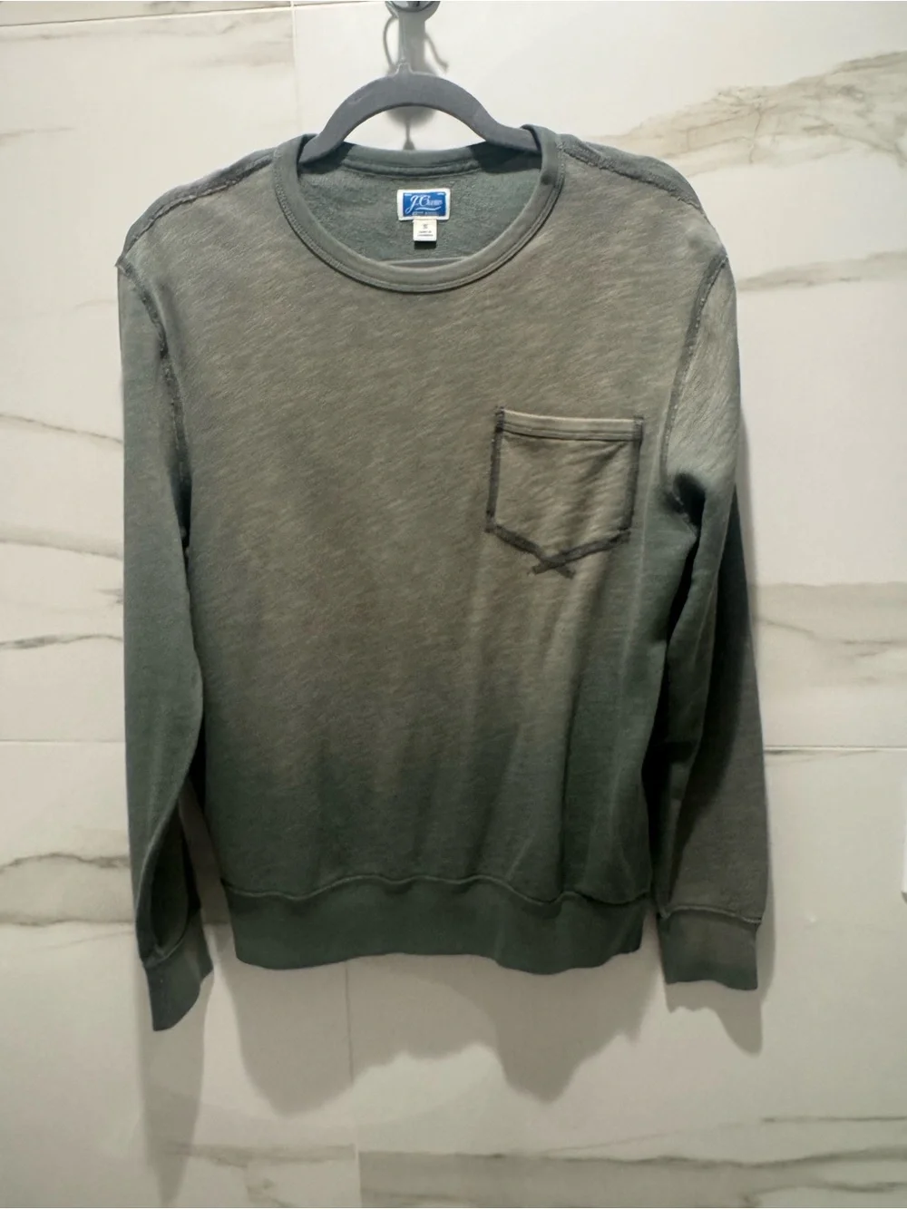 J. Crew Olive Green Crewneck Sweater with Chest Pocket